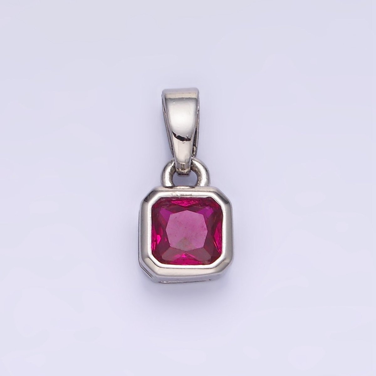 14K Gold Filled Baguette Birthstone CZ Square Edged Bezel Pendant in Gold &amp; Silver | AA1297 - AA1308