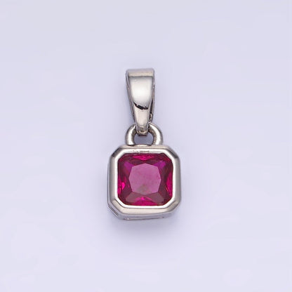 14K Gold Filled Baguette Birthstone CZ Square Edged Bezel Pendant in Gold &amp; Silver | AA1297 - AA1308