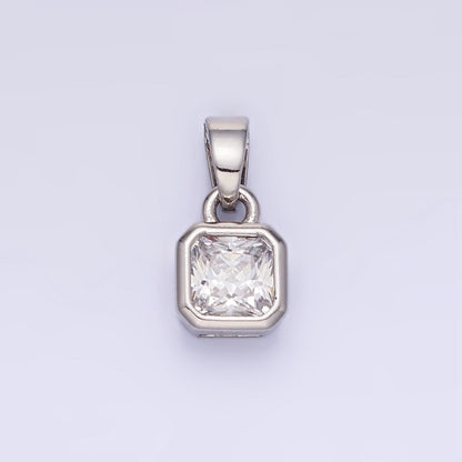 14K Gold Filled Baguette Birthstone CZ Square Edged Bezel Pendant in Gold &amp; Silver | AA1297 - AA1308
