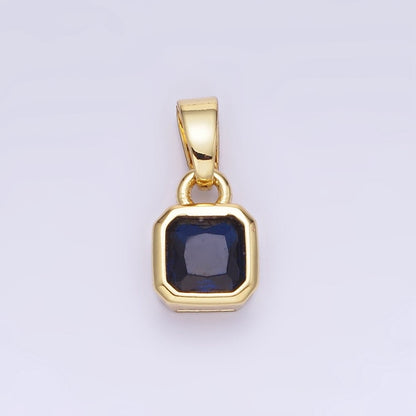14K Gold Filled Baguette Birthstone CZ Square Edged Bezel Pendant in Gold &amp; Silver | AA1297 - AA1308