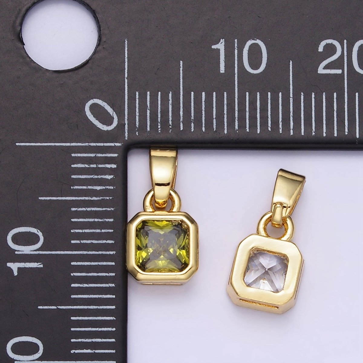 14K Gold Filled Baguette Birthstone CZ Square Edged Bezel Pendant in Gold &amp; Silver | AA1297 - AA1308