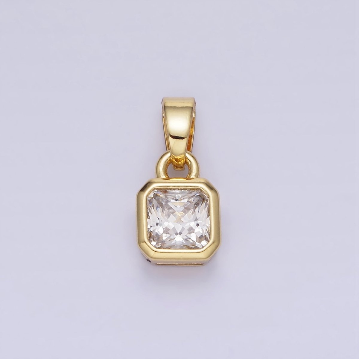 14K Gold Filled Baguette Birthstone CZ Square Edged Bezel Pendant in Gold &amp; Silver | AA1297 - AA1308