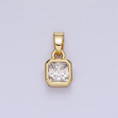 14K Gold Filled Baguette Birthstone CZ Square Edged Bezel Pendant in Gold &amp; Silver | AA1297 - AA1308