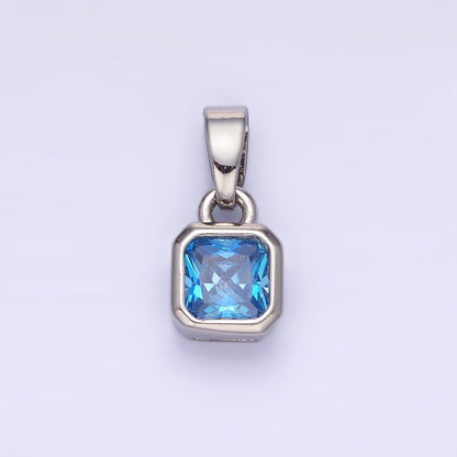 14K Gold Filled Baguette Birthstone CZ Square Edged Bezel Pendant in Gold &amp; Silver | AA1297 - AA1308