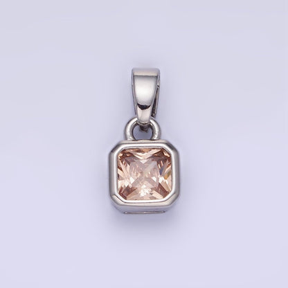 14K Gold Filled Baguette Birthstone CZ Square Edged Bezel Pendant in Gold &amp; Silver | AA1297 - AA1308