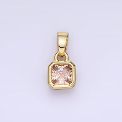 14K Gold Filled Baguette Birthstone CZ Square Edged Bezel Pendant in Gold &amp; Silver | AA1297 - AA1308