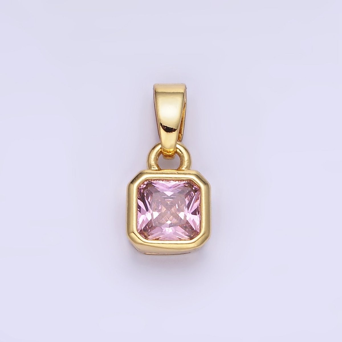 14K Gold Filled Baguette Birthstone CZ Square Edged Bezel Pendant in Gold &amp; Silver | AA1297 - AA1308