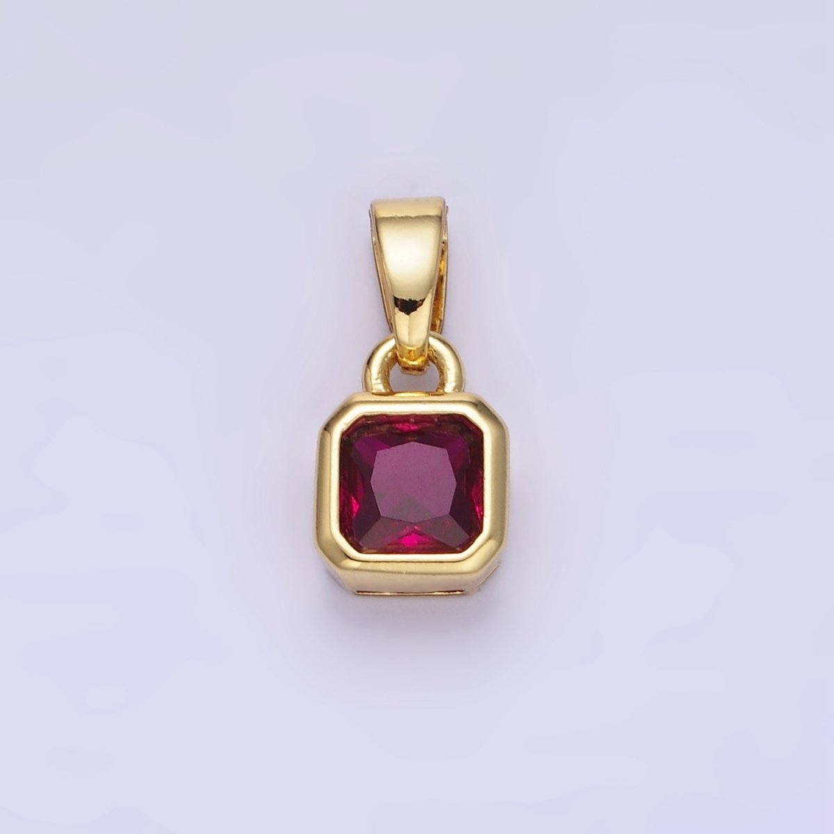 14K Gold Filled Baguette Birthstone CZ Square Edged Bezel Pendant in Gold &amp; Silver | AA1297 - AA1308