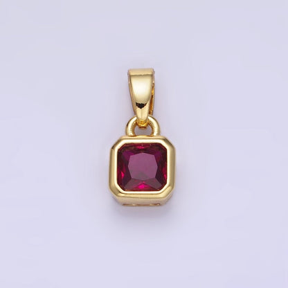 14K Gold Filled Baguette Birthstone CZ Square Edged Bezel Pendant in Gold &amp; Silver | AA1297 - AA1308
