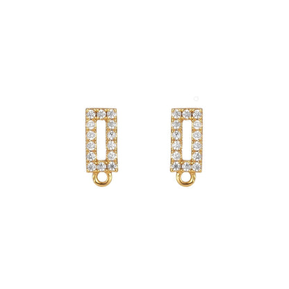 14K Gold Filled Stud Earring with Open Link CZ Micro Pave Rectangle Ear Studs for Earring Component Supply L-325