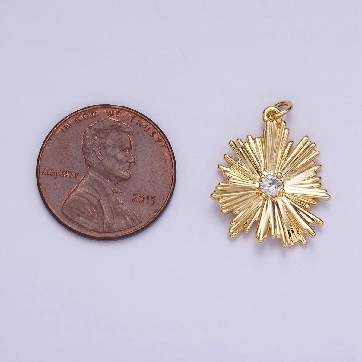 14K Gold Filled Sunburst Flower Petal Clear CZ Charm in Gold &amp; Silver | C140