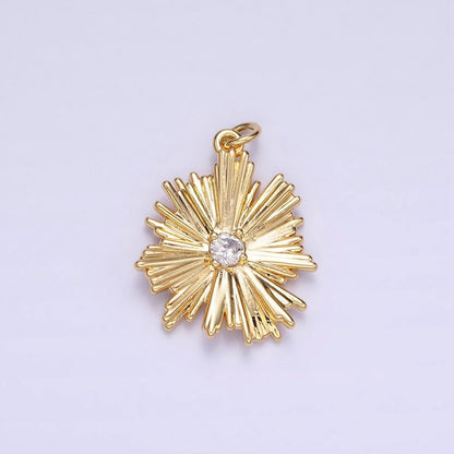 14K Gold Filled Sunburst Flower Petal Clear CZ Charm in Gold &amp; Silver | C140