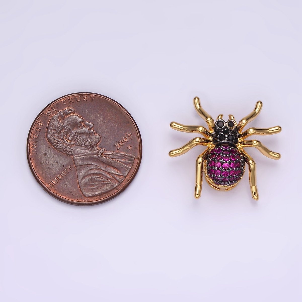 14K Gold Filled Tarantula Spider Insect Animal Fuchsia Micro Paved CZ Charm in Gold &amp; Black | N-1845 N-1846