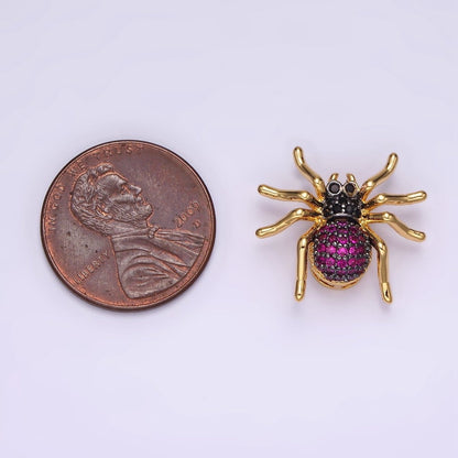 14K Gold Filled Tarantula Spider Insect Animal Fuchsia Micro Paved CZ Charm in Gold &amp; Black | N-1845 N-1846