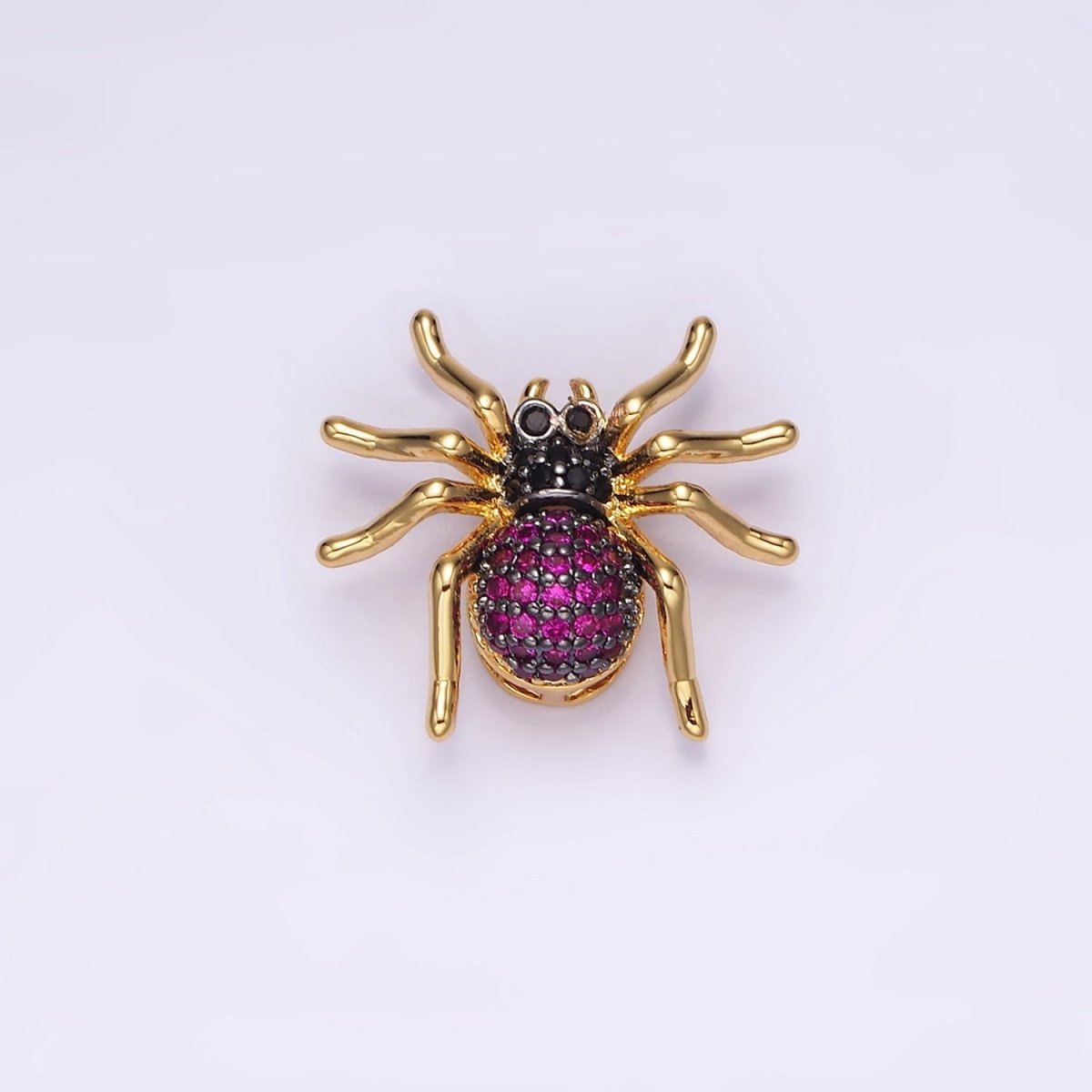 14K Gold Filled Tarantula Spider Insect Animal Fuchsia Micro Paved CZ Charm in Gold &amp; Black | N-1845 N-1846
