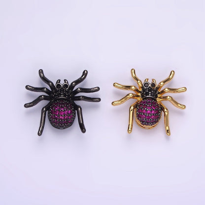 14K Gold Filled Tarantula Spider Insect Animal Fuchsia Micro Paved CZ Charm in Gold &amp; Black | N-1845 N-1846