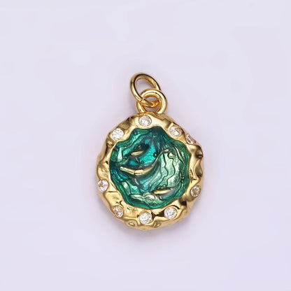 14K Gold Filled Teal Sea Ocean Triple Fish Whale Dolphin CZ Hammered Charm in Gold &amp; Silver | AG564