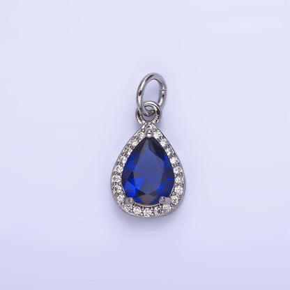 14K Gold Filled Teardrop CZ Micro Paved Birthstone Charm in Gold &amp; Silver | W704 - W720