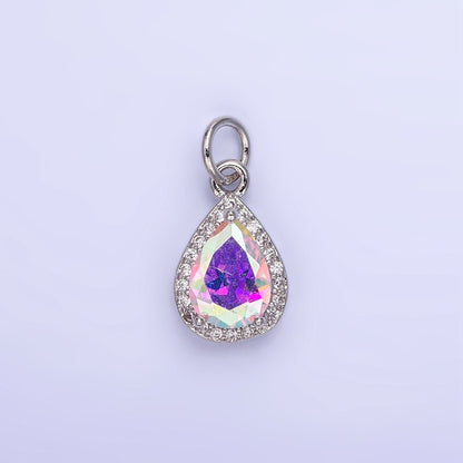 14K Gold Filled Teardrop CZ Micro Paved Birthstone Charm in Gold &amp; Silver | W704 - W720