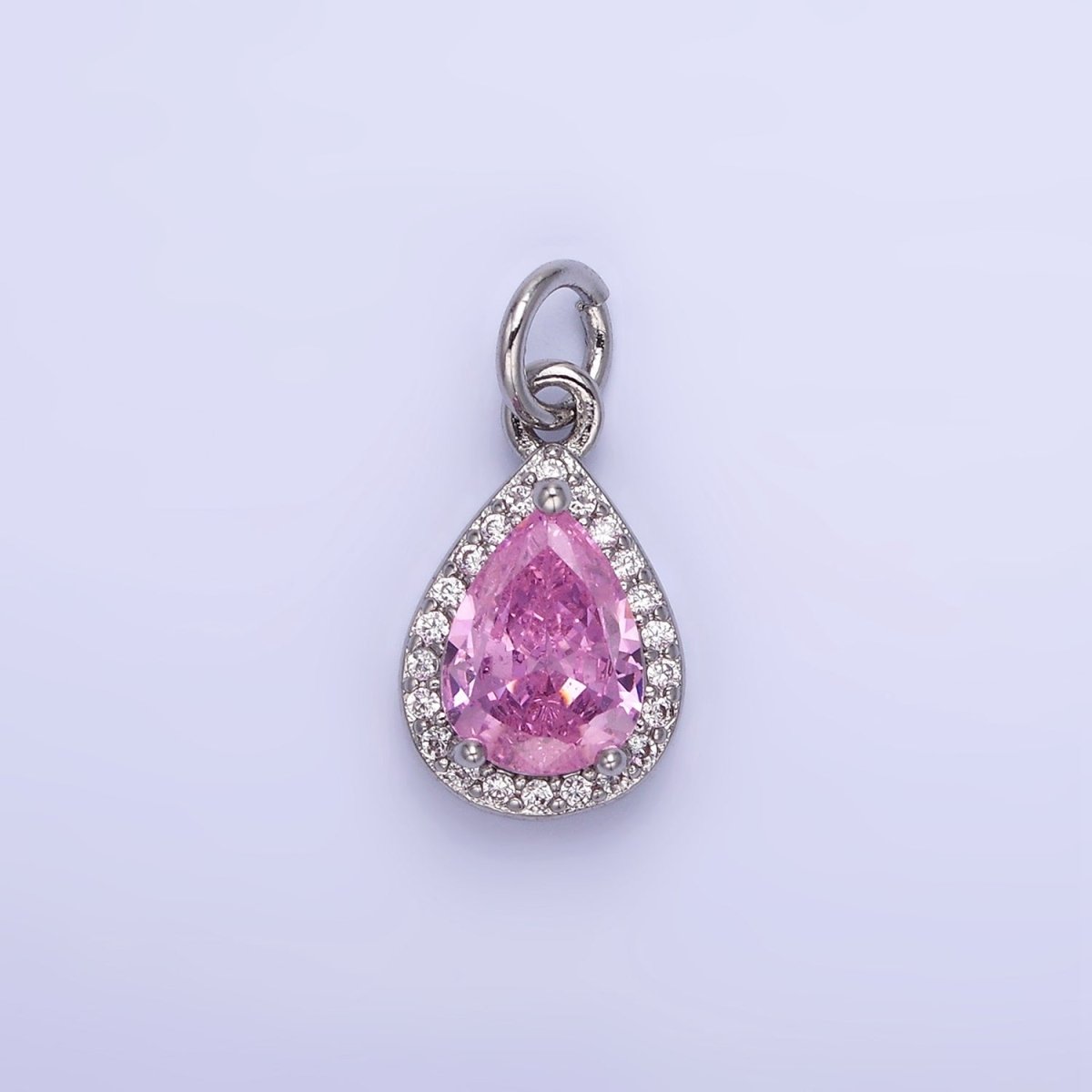 14K Gold Filled Teardrop CZ Micro Paved Birthstone Charm in Gold &amp; Silver | W704 - W720
