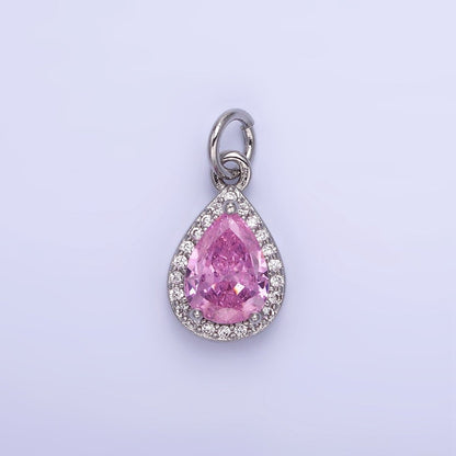 14K Gold Filled Teardrop CZ Micro Paved Birthstone Charm in Gold &amp; Silver | W704 - W720