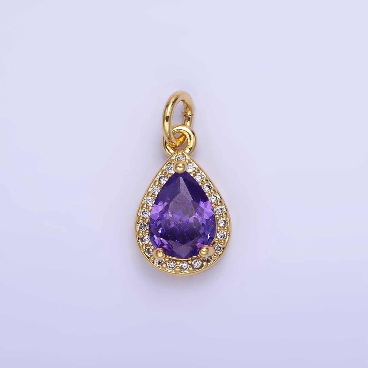 14K Gold Filled Teardrop CZ Micro Paved Birthstone Charm in Gold &amp; Silver | W704 - W720