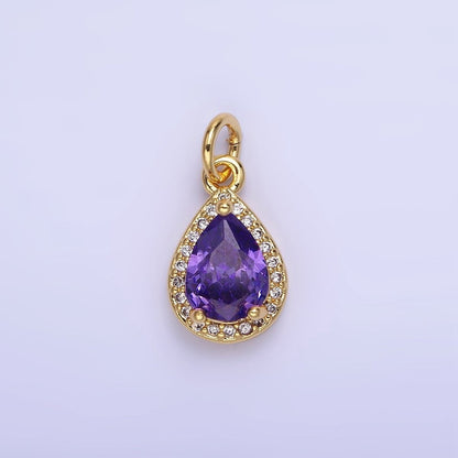 14K Gold Filled Teardrop CZ Micro Paved Birthstone Charm in Gold &amp; Silver | W704 - W720