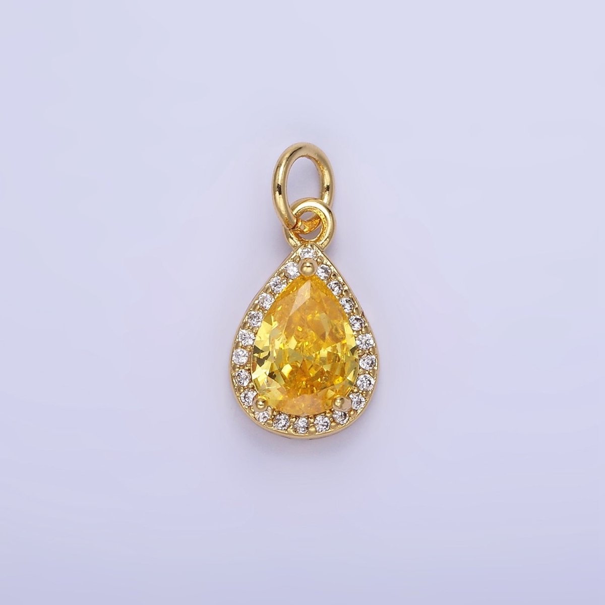 14K Gold Filled Teardrop CZ Micro Paved Birthstone Charm in Gold &amp; Silver | W704 - W720