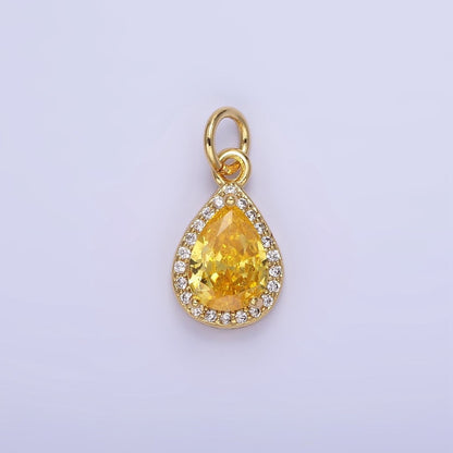 14K Gold Filled Teardrop CZ Micro Paved Birthstone Charm in Gold &amp; Silver | W704 - W720