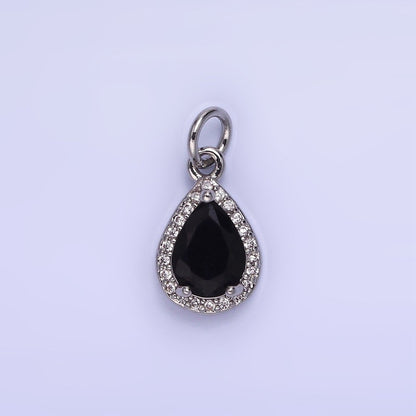 14K Gold Filled Teardrop CZ Micro Paved Birthstone Charm in Gold &amp; Silver | W704 - W720