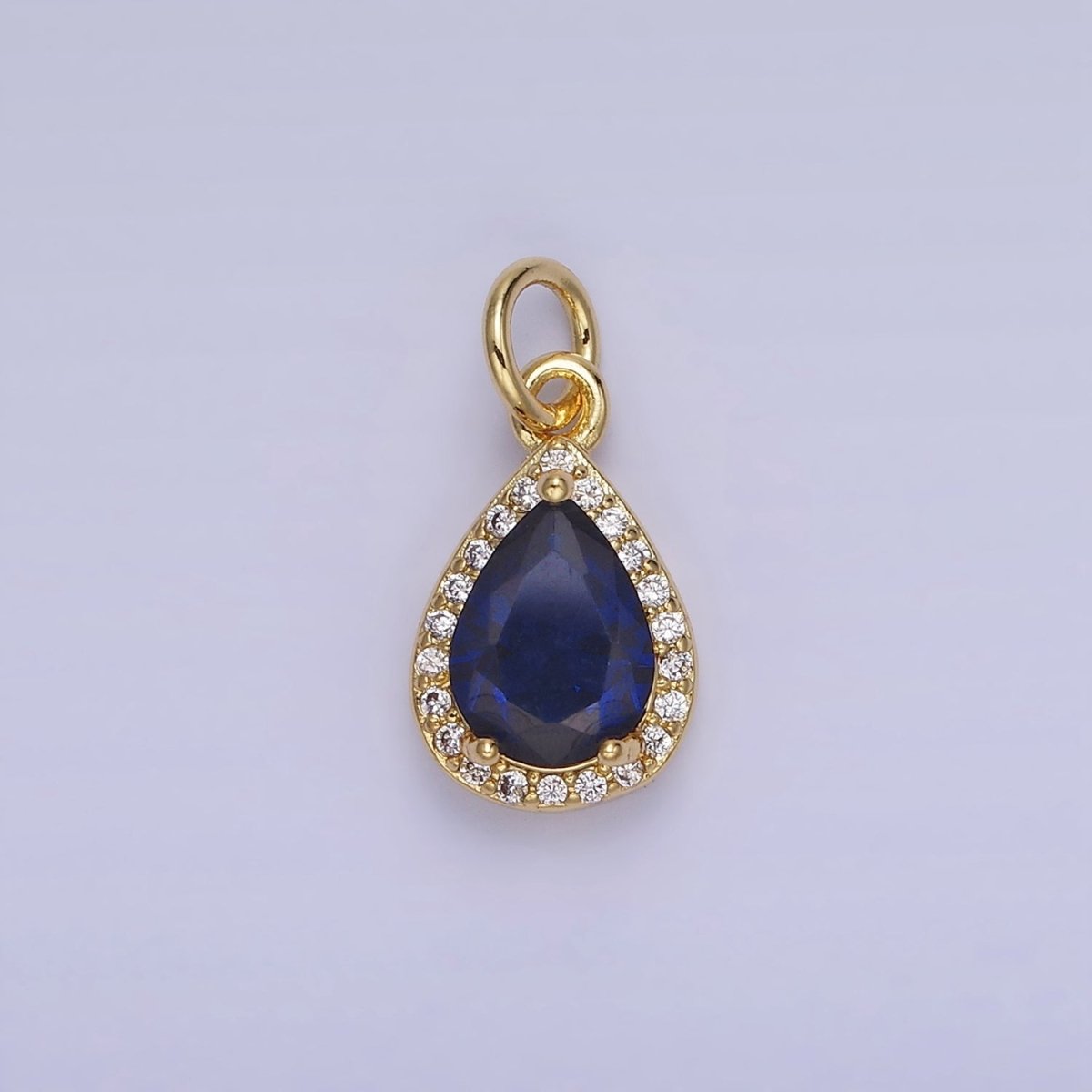 14K Gold Filled Teardrop CZ Micro Paved Birthstone Charm in Gold &amp; Silver | W704 - W720