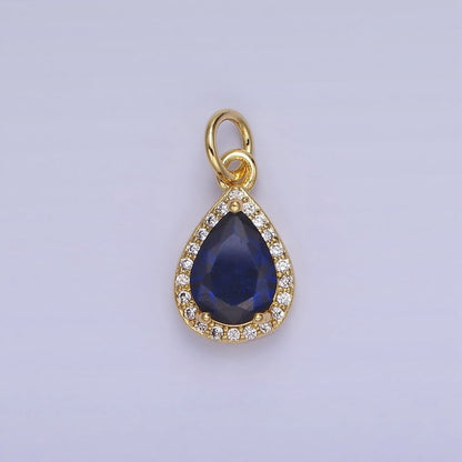 14K Gold Filled Teardrop CZ Micro Paved Birthstone Charm in Gold &amp; Silver | W704 - W720