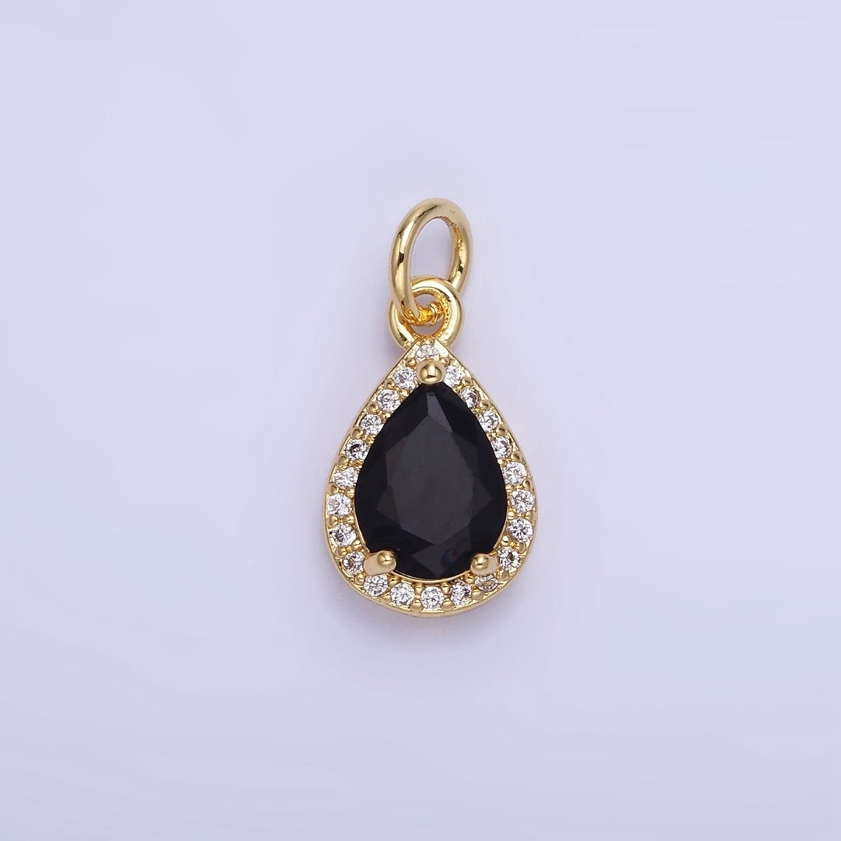 14K Gold Filled Teardrop CZ Micro Paved Birthstone Charm in Gold &amp; Silver | W704 - W720
