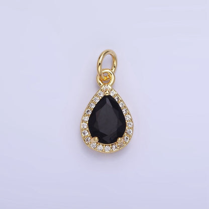 14K Gold Filled Teardrop CZ Micro Paved Birthstone Charm in Gold &amp; Silver | W704 - W720