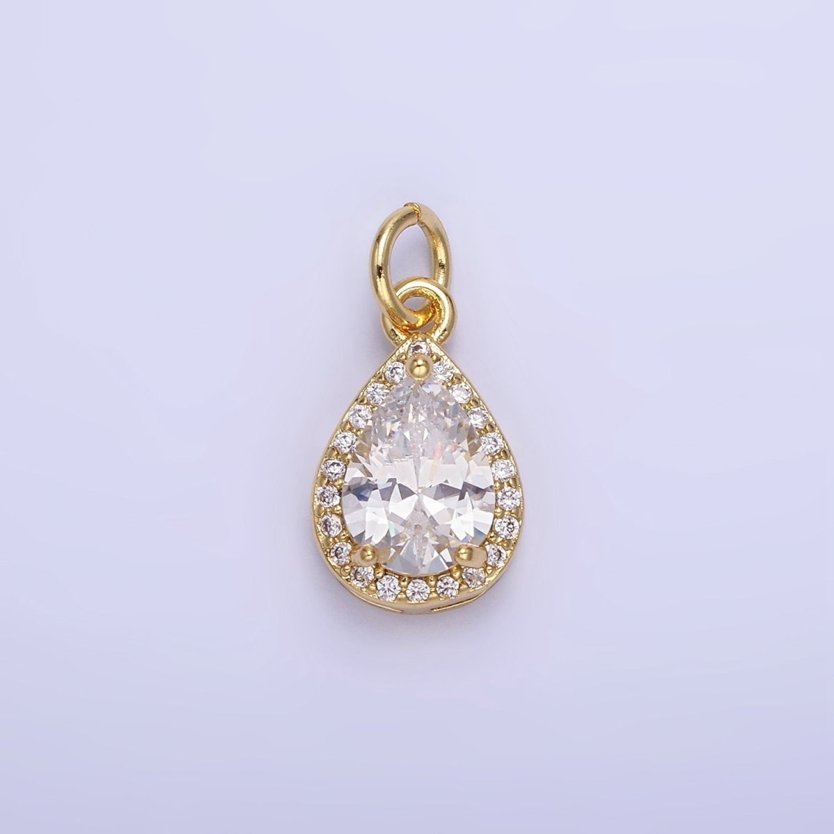14K Gold Filled Teardrop CZ Micro Paved Birthstone Charm in Gold &amp; Silver | W704 - W720