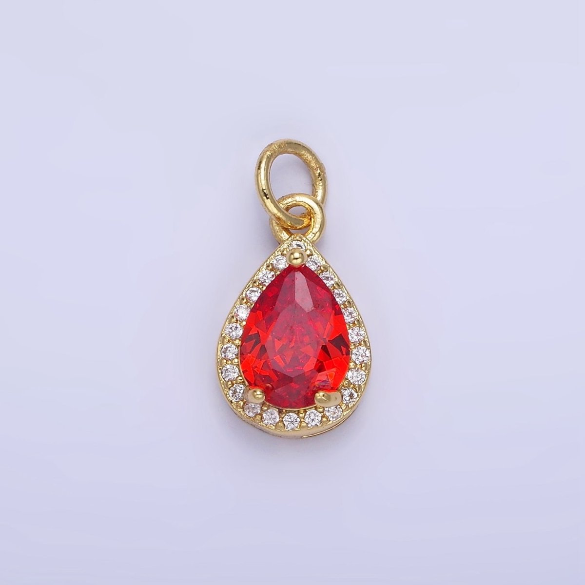 14K Gold Filled Teardrop CZ Micro Paved Birthstone Charm in Gold &amp; Silver | W704 - W720