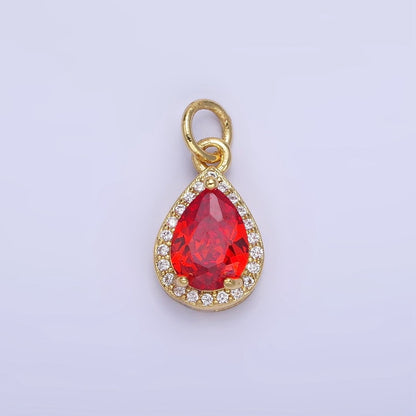 14K Gold Filled Teardrop CZ Micro Paved Birthstone Charm in Gold &amp; Silver | W704 - W720