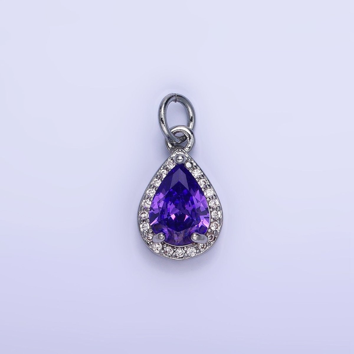 14K Gold Filled Teardrop CZ Micro Paved Birthstone Charm in Gold &amp; Silver | W704 - W720