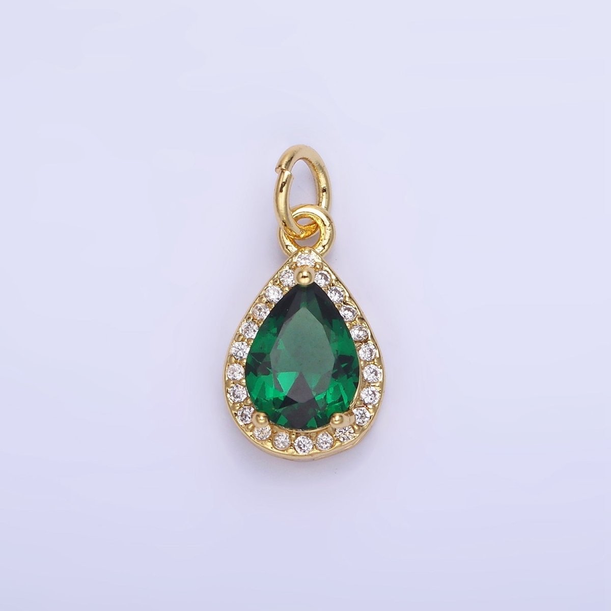 14K Gold Filled Teardrop CZ Micro Paved Birthstone Charm in Gold &amp; Silver | W704 - W720