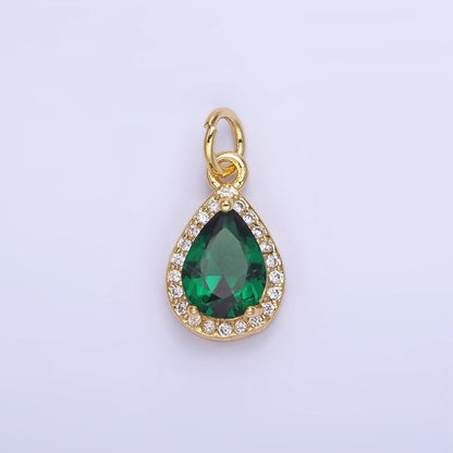 14K Gold Filled Teardrop CZ Micro Paved Birthstone Charm in Gold &amp; Silver | W704 - W720
