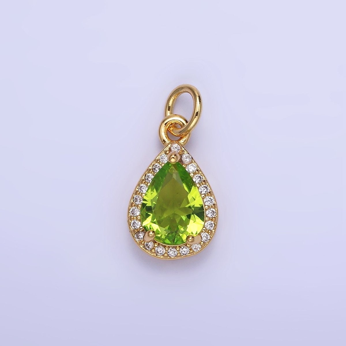 14K Gold Filled Teardrop CZ Micro Paved Birthstone Charm in Gold &amp; Silver | W704 - W720