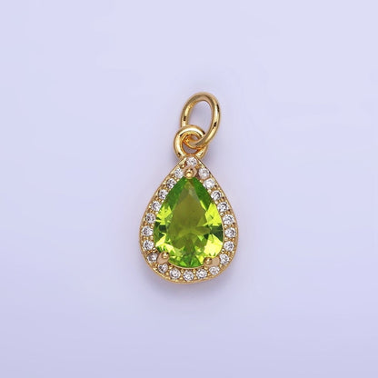 14K Gold Filled Teardrop CZ Micro Paved Birthstone Charm in Gold &amp; Silver | W704 - W720