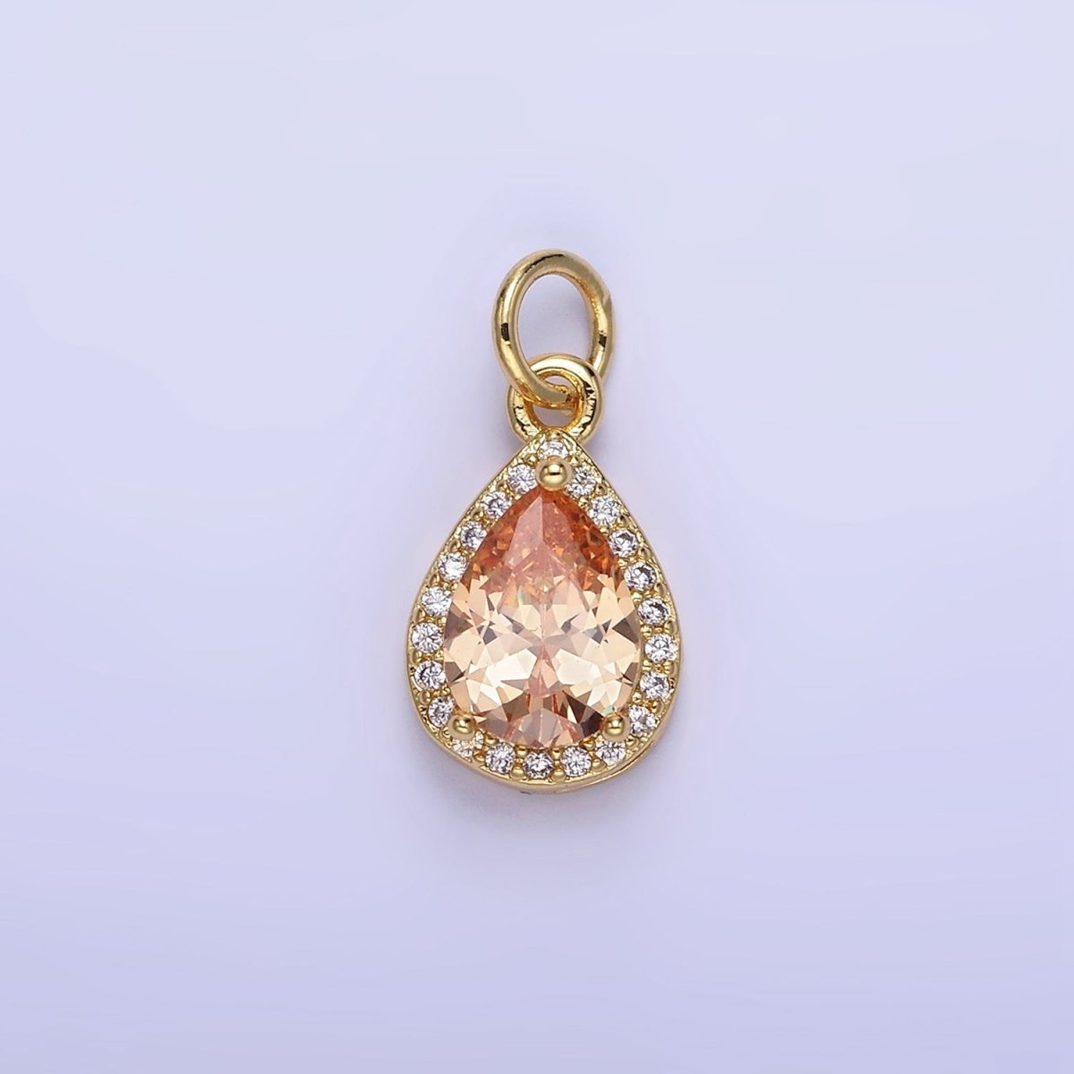 14K Gold Filled Teardrop CZ Micro Paved Birthstone Charm in Gold &amp; Silver | W704 - W720