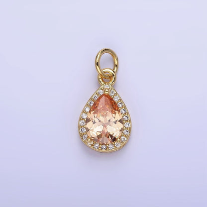 14K Gold Filled Teardrop CZ Micro Paved Birthstone Charm in Gold &amp; Silver | W704 - W720