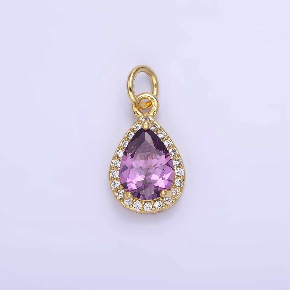 14K Gold Filled Teardrop CZ Micro Paved Birthstone Charm in Gold &amp; Silver | W704 - W720