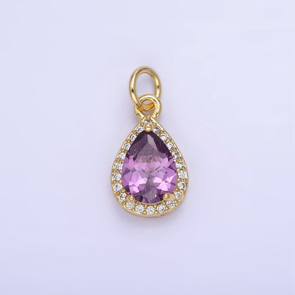 14K Gold Filled Teardrop CZ Micro Paved Birthstone Charm in Gold &amp; Silver | W704 - W720