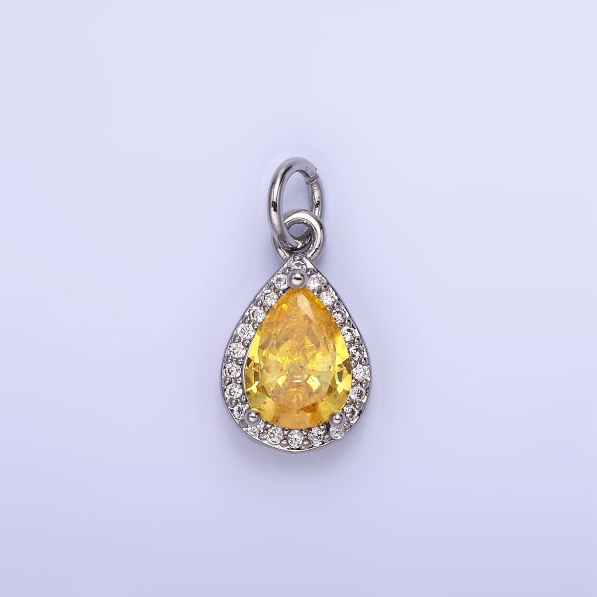 14K Gold Filled Teardrop CZ Micro Paved Birthstone Charm in Gold &amp; Silver | W704 - W720