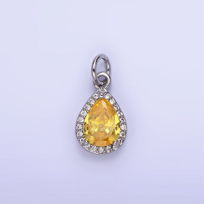 14K Gold Filled Teardrop CZ Micro Paved Birthstone Charm in Gold &amp; Silver | W704 - W720