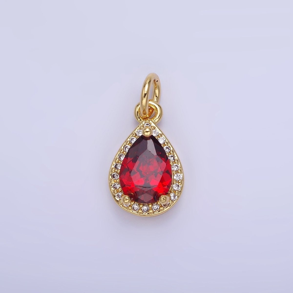 14K Gold Filled Teardrop CZ Micro Paved Birthstone Charm in Gold &amp; Silver | W704 - W720