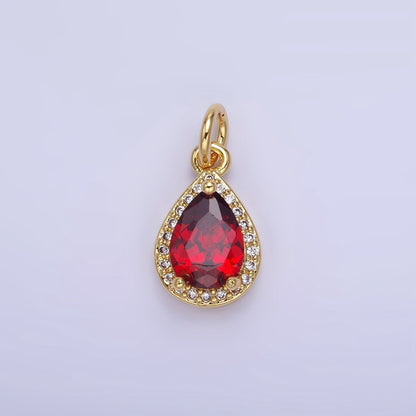 14K Gold Filled Teardrop CZ Micro Paved Birthstone Charm in Gold &amp; Silver | W704 - W720